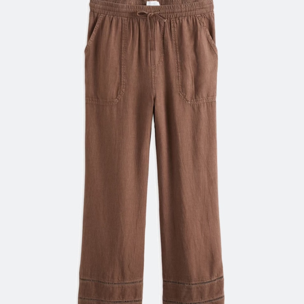 Market & Spruce Dylan Linen Brown Wide Leg Crop Pants NWT
